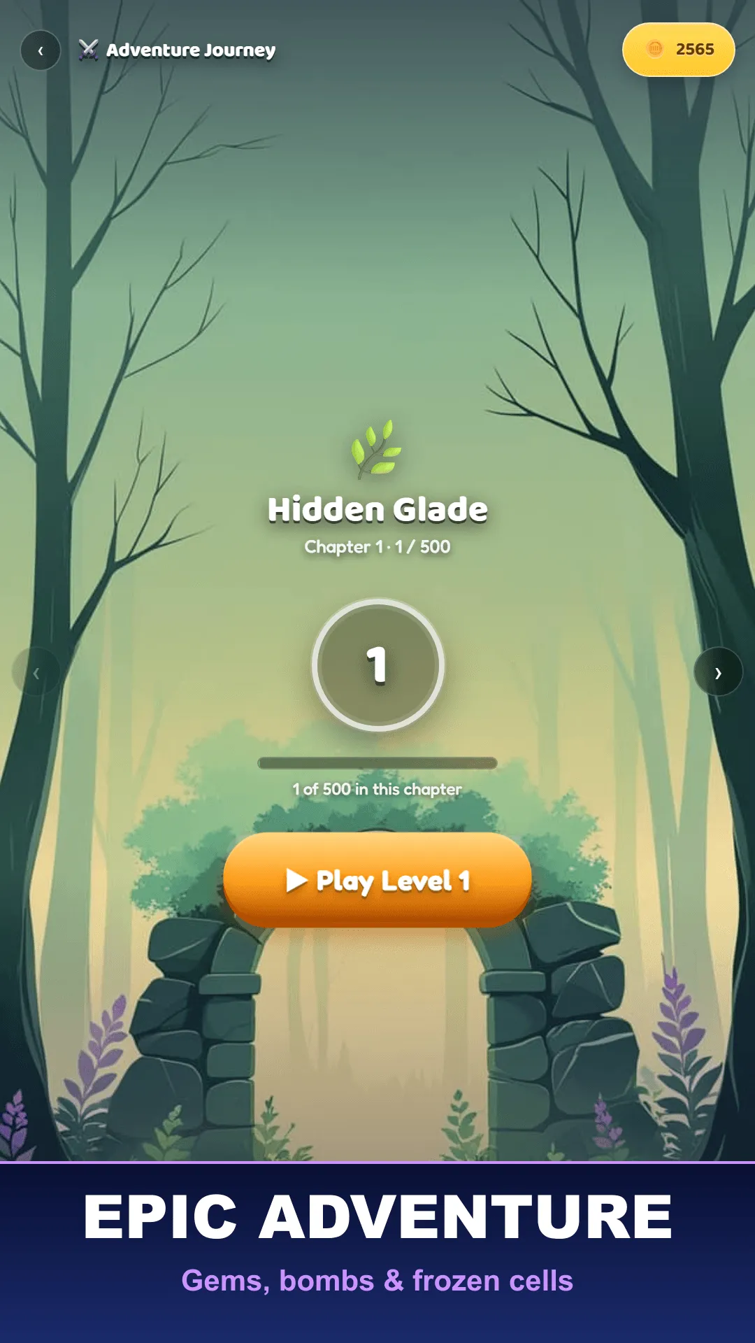 Adventure mode — gems, bombs, frozen cells
